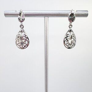 VTG Sterling Silver 925 Filigree Scroll Design Dangle Earrings Size 1" Length